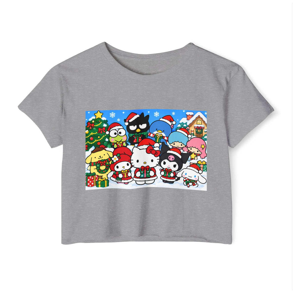 Thread Tumblrz Women's Hello Kitty Christmas Holiday Graphic Crop T-Shirt