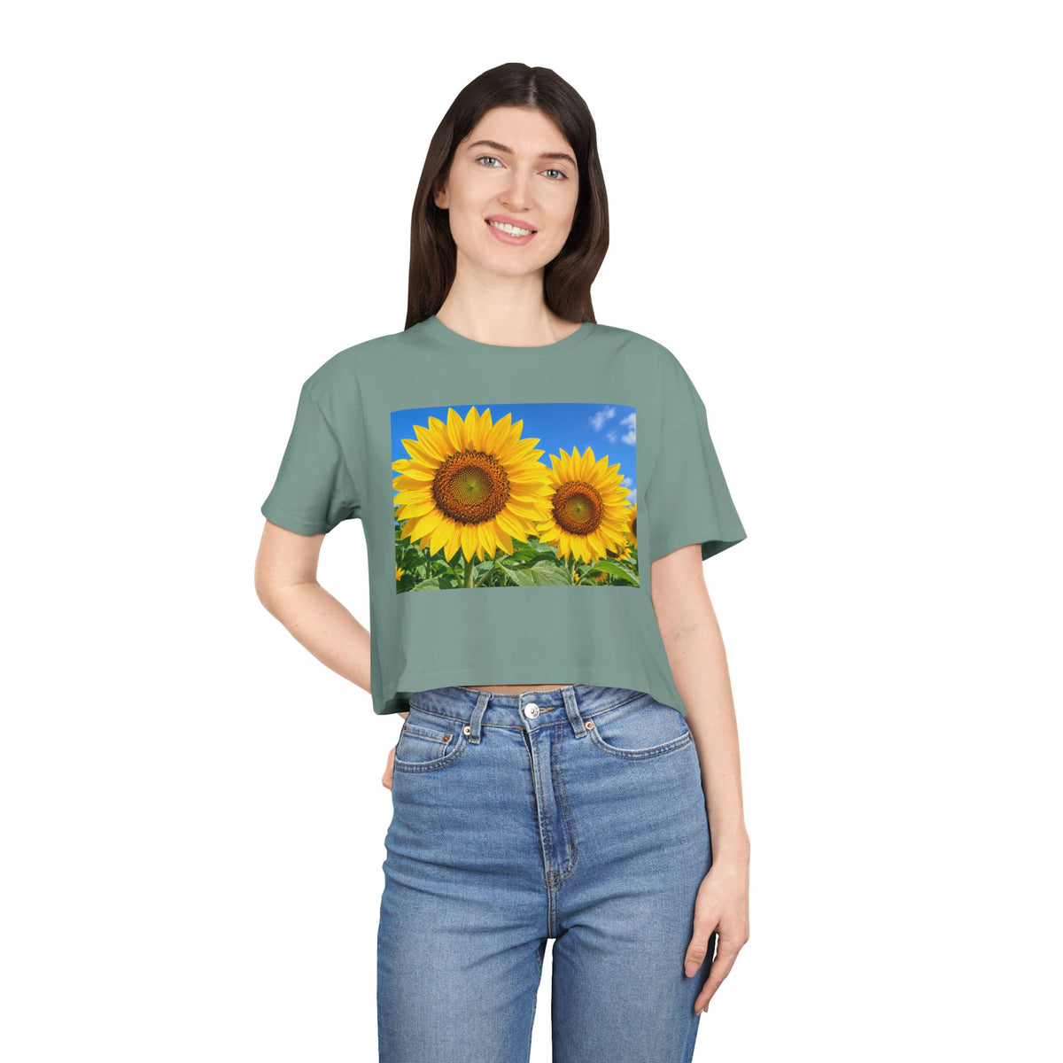 Thread Tumblrz Women's Sunflower Print Crop T-Shirt