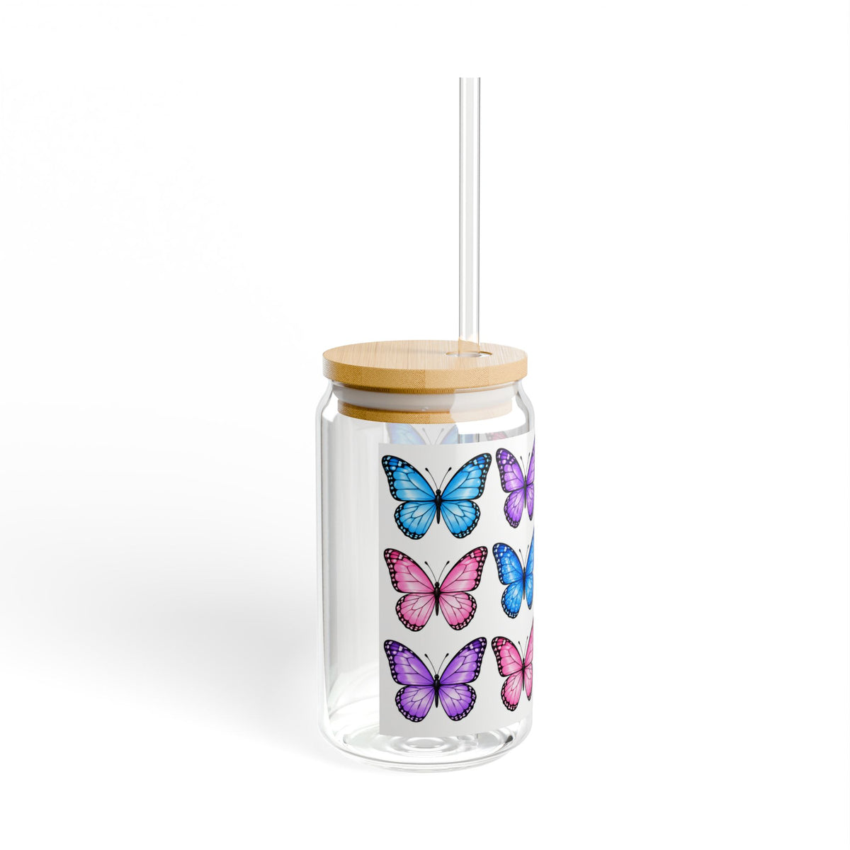Thread Tumblrz 16oz Butterfly Pattern Glass Sipper Jar with Straw