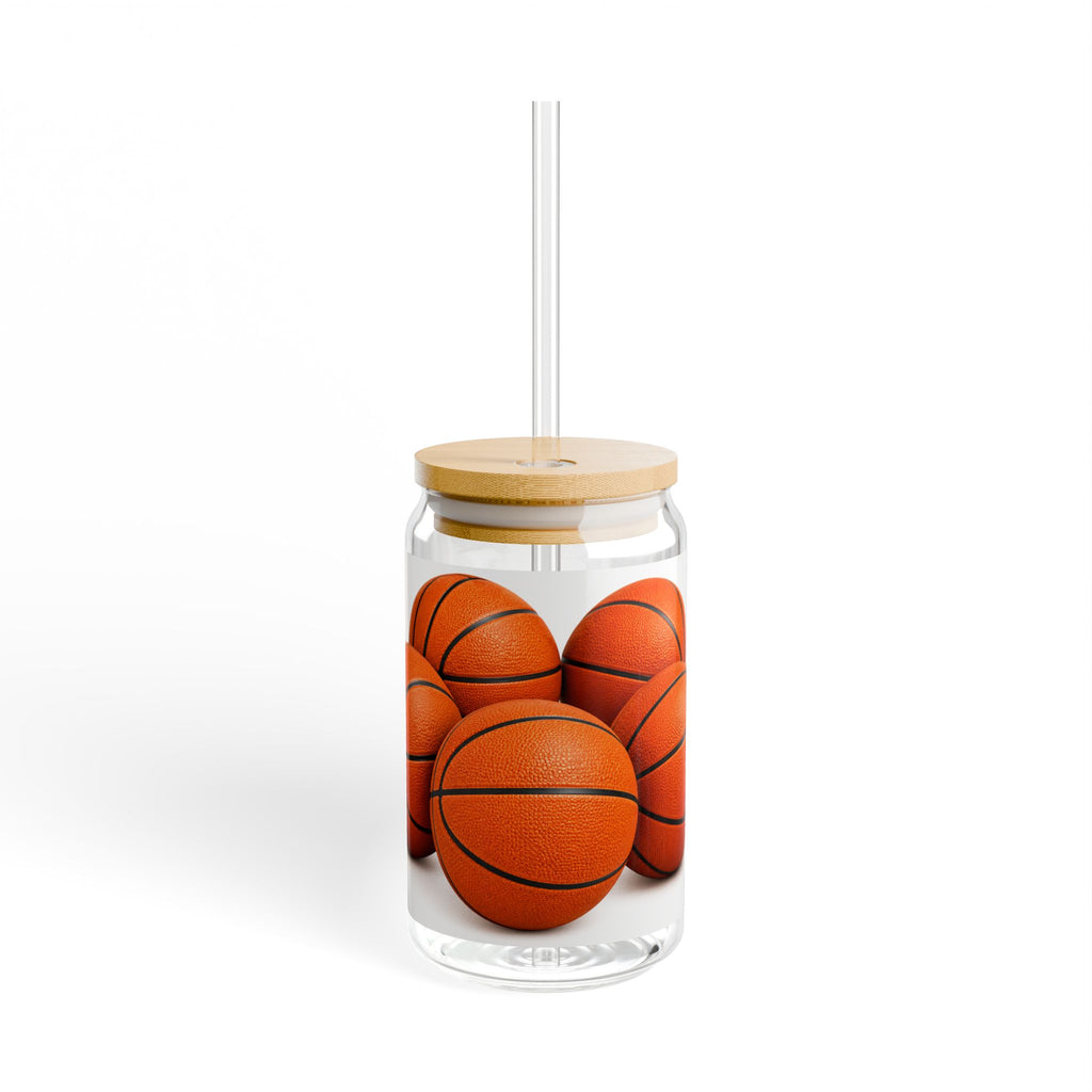 Thread Tumblrz 16oz Basketball Sports Glass Sipper Jar with Straw
