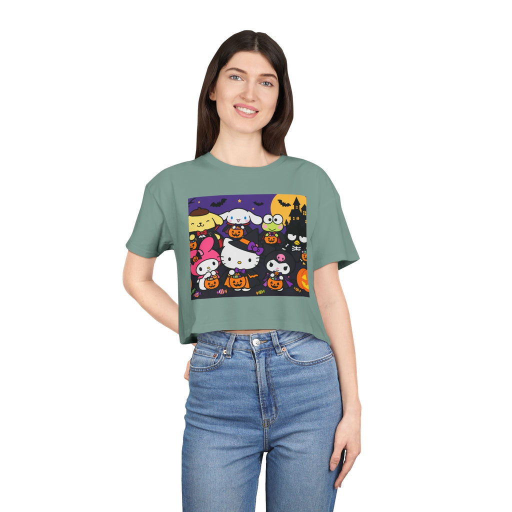 Thread Tumblrz Women's Hello Kitty Halloween Trick-or-Treat Graphic Crop T-Shirt