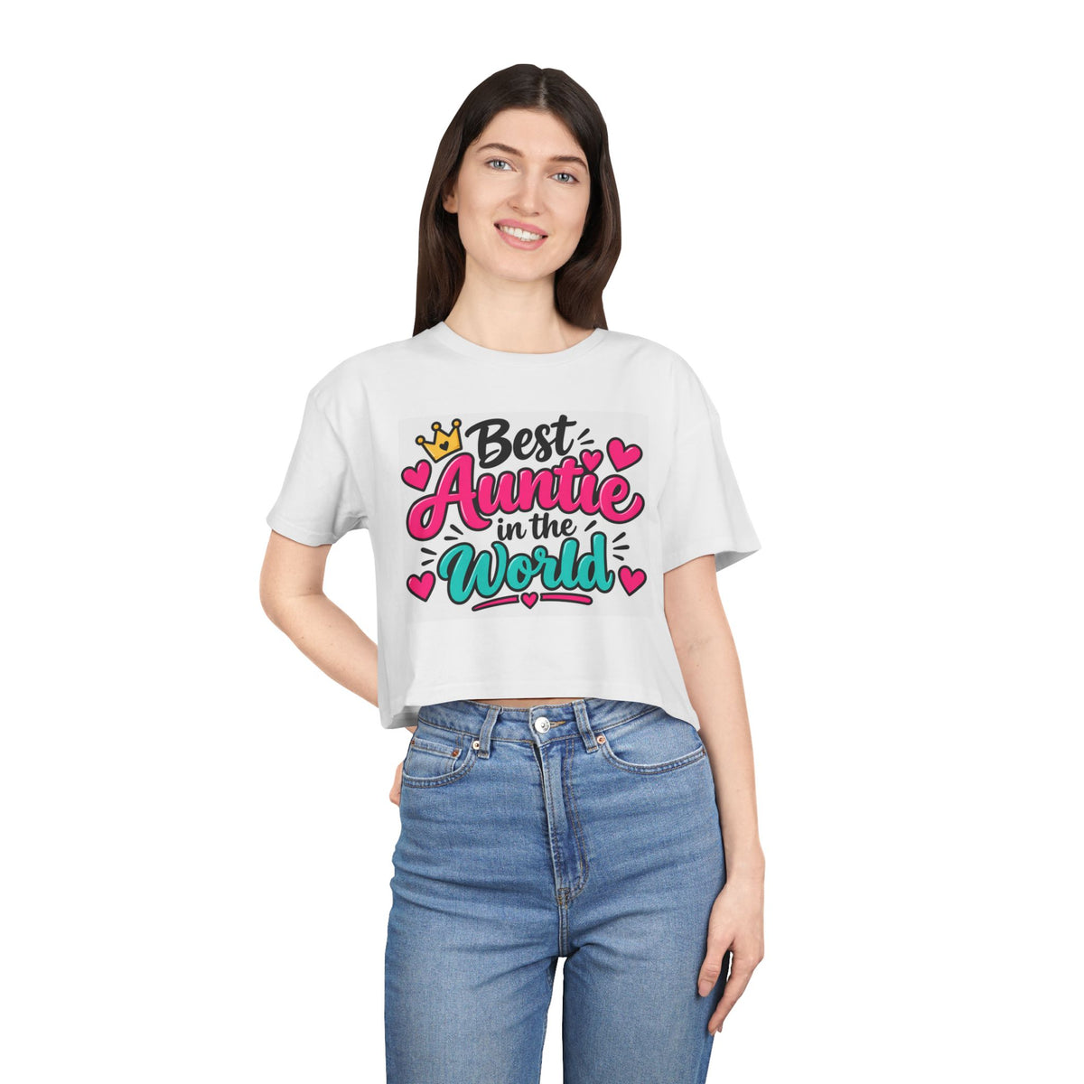 Thread Tumblrz Women's Best Auntie in the World Graphic Crop T-Shirt — Aunt Gift