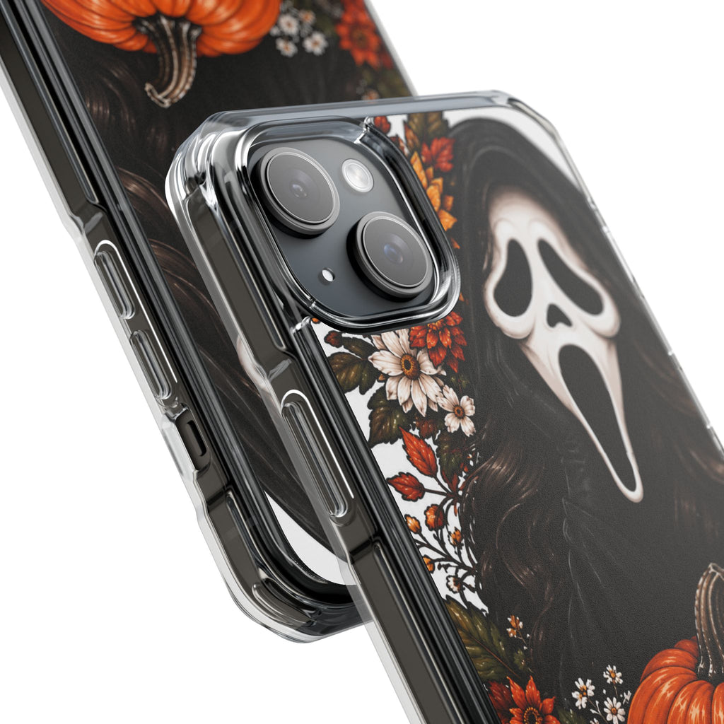 Clear Magnetic Phone Case — Autumn Scream Pumpkin & Sunflower Design