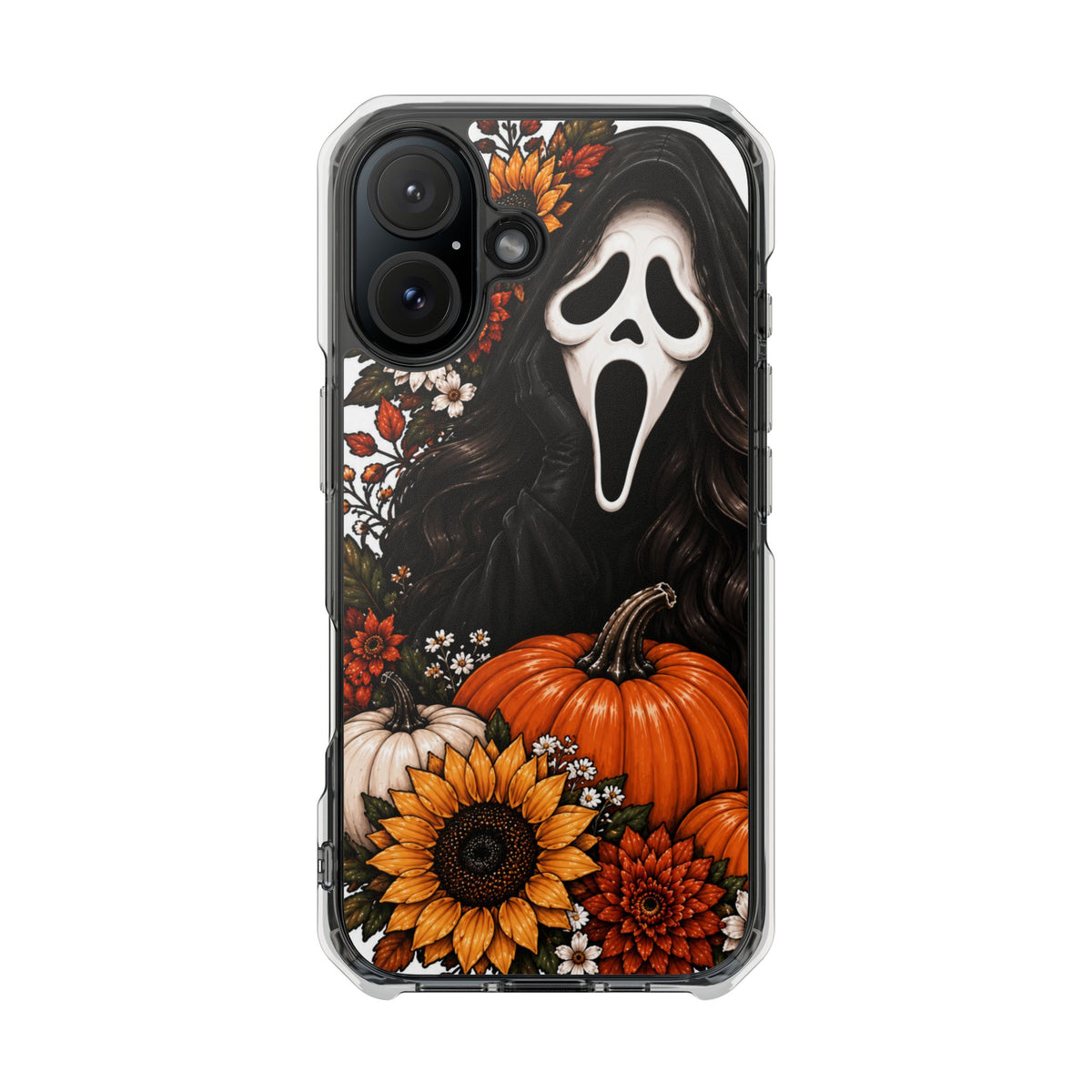 Clear Magnetic Phone Case — Autumn Scream Pumpkin & Sunflower Design