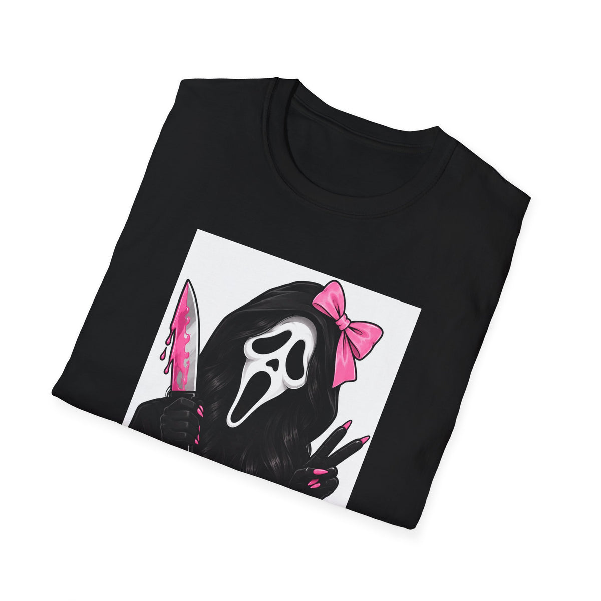 Thread Tumblrz Women's Scream Mask Girl Pink Bow & Knife Horror Graphic T-Shirt