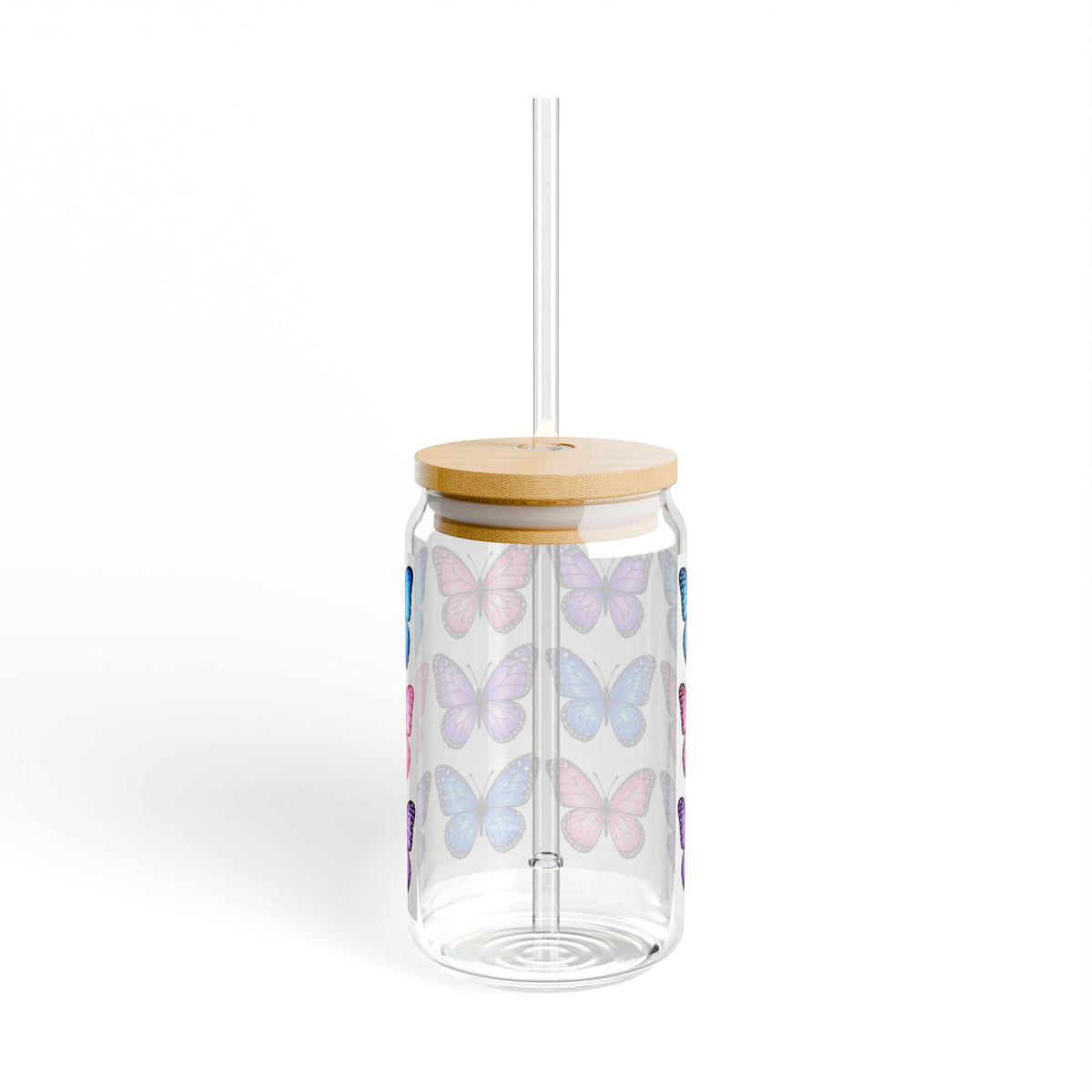 Thread Tumblrz 16oz Butterfly Pattern Glass Sipper Jar with Straw
