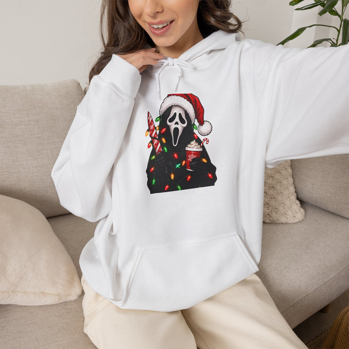 Thread Tumblrz Christmas Scream Ghostface Santa Hat & Lights Pullover Hoodie