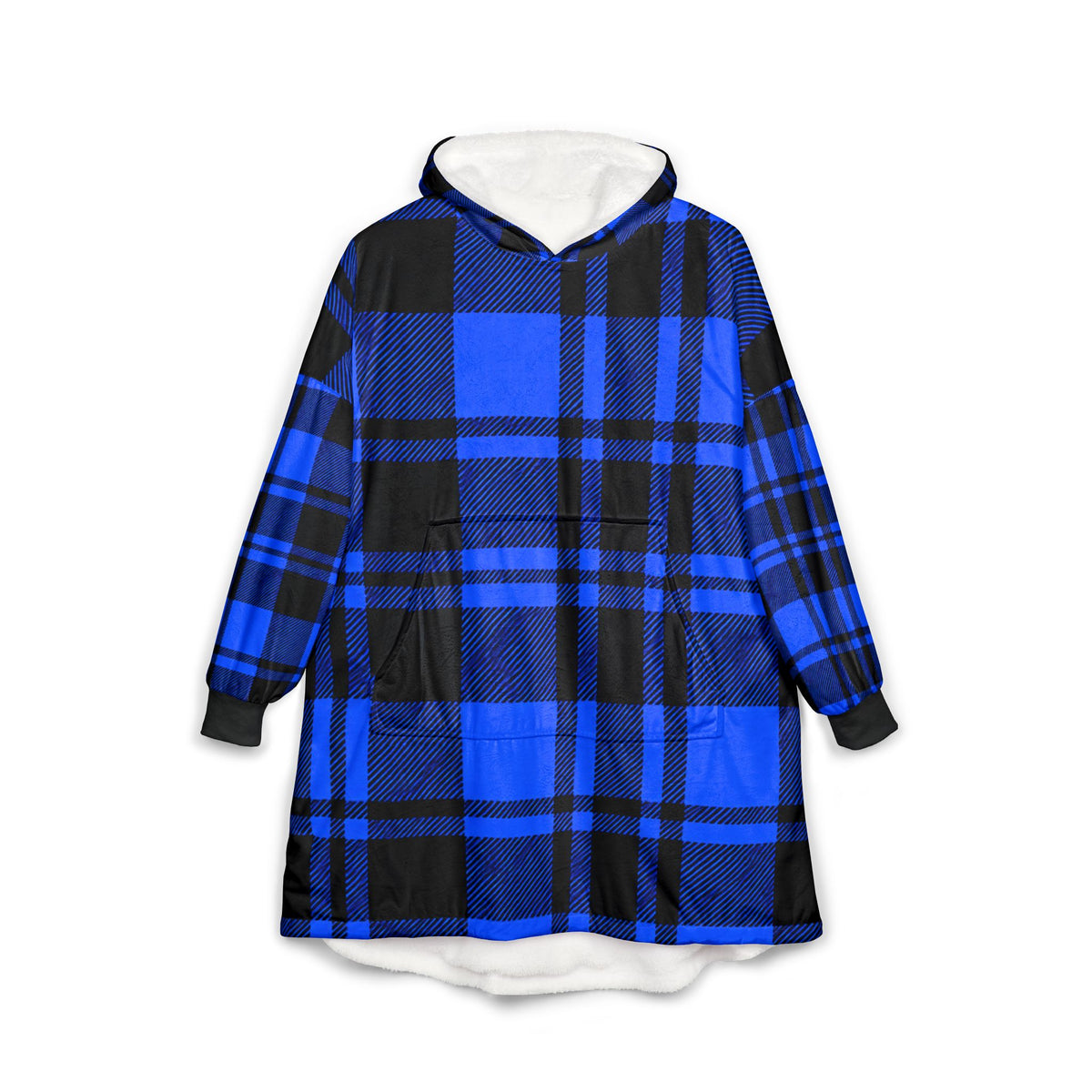 Thread Tumblrz Blue Buffalo Plaid Cozy Sherpa Wearable Hooded Blanket