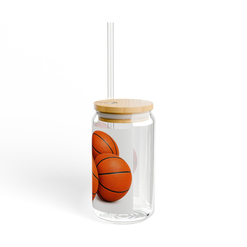 Thread Tumblrz 16oz Basketball Sports Glass Sipper Jar with Straw