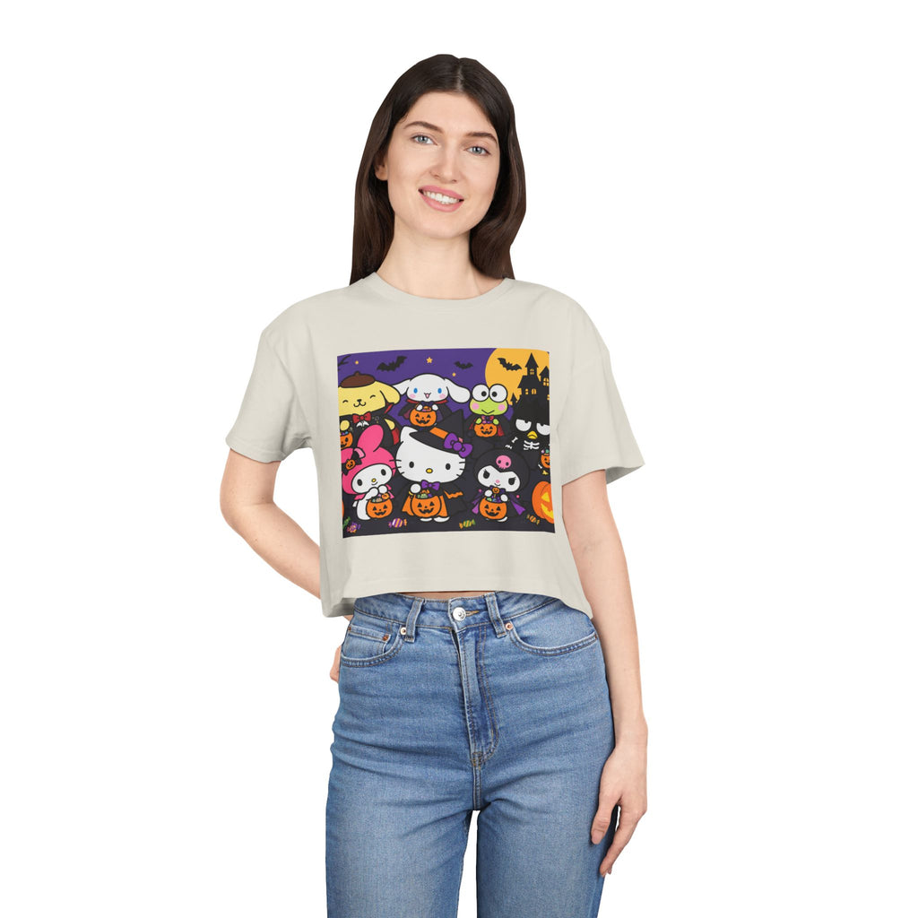 Thread Tumblrz Women's Hello Kitty Halloween Trick-or-Treat Graphic Crop T-Shirt