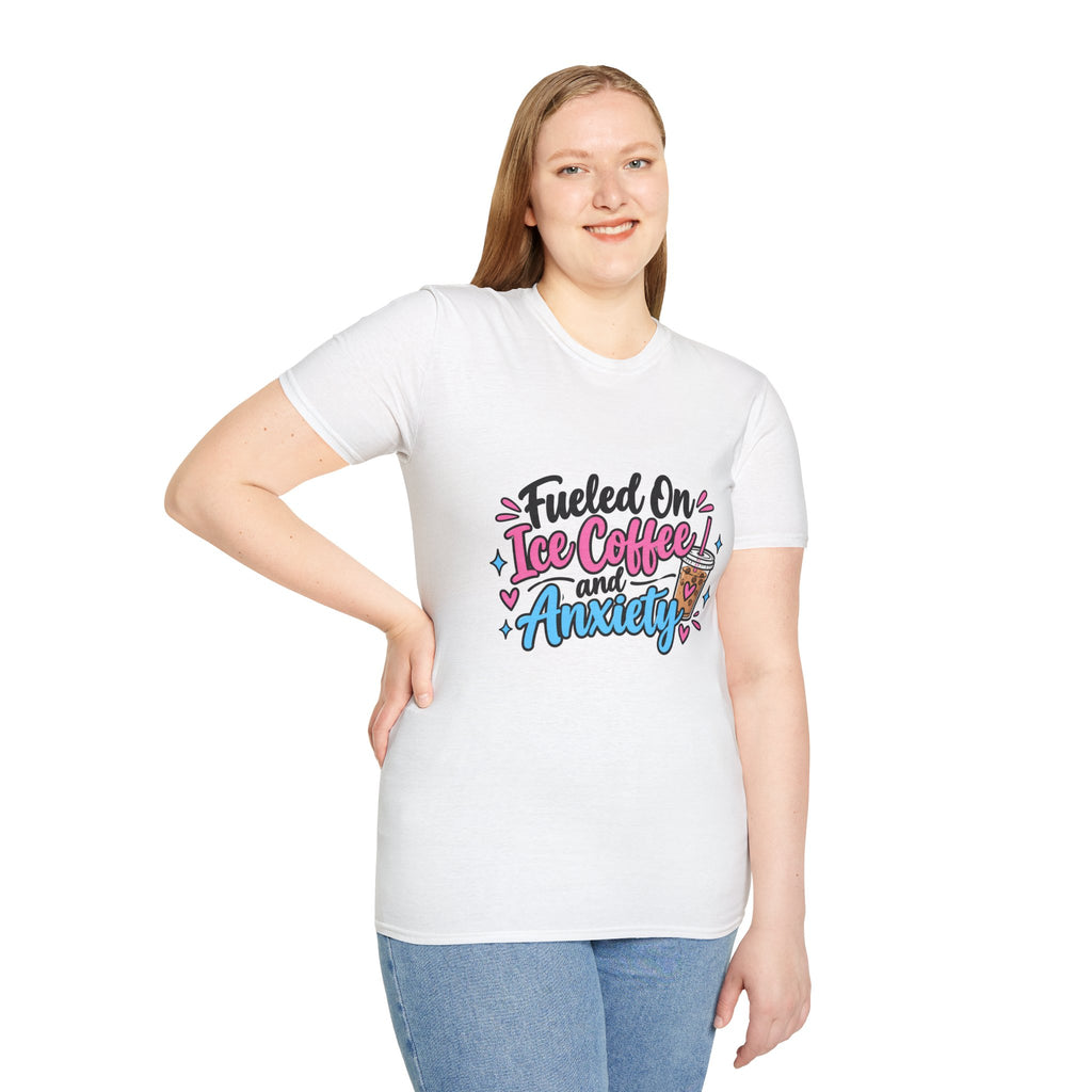 Thread Tumblrz Women's Fueled on Iced Coffee and Anxiety Funny Graphic T-Shirt