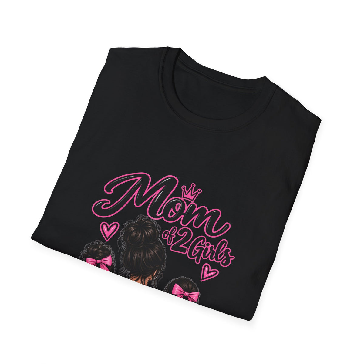 Thread Tumblrz Women's Mom of 2 Girls Proud Mommy Graphic T-Shirt with Daughter Silhouettes