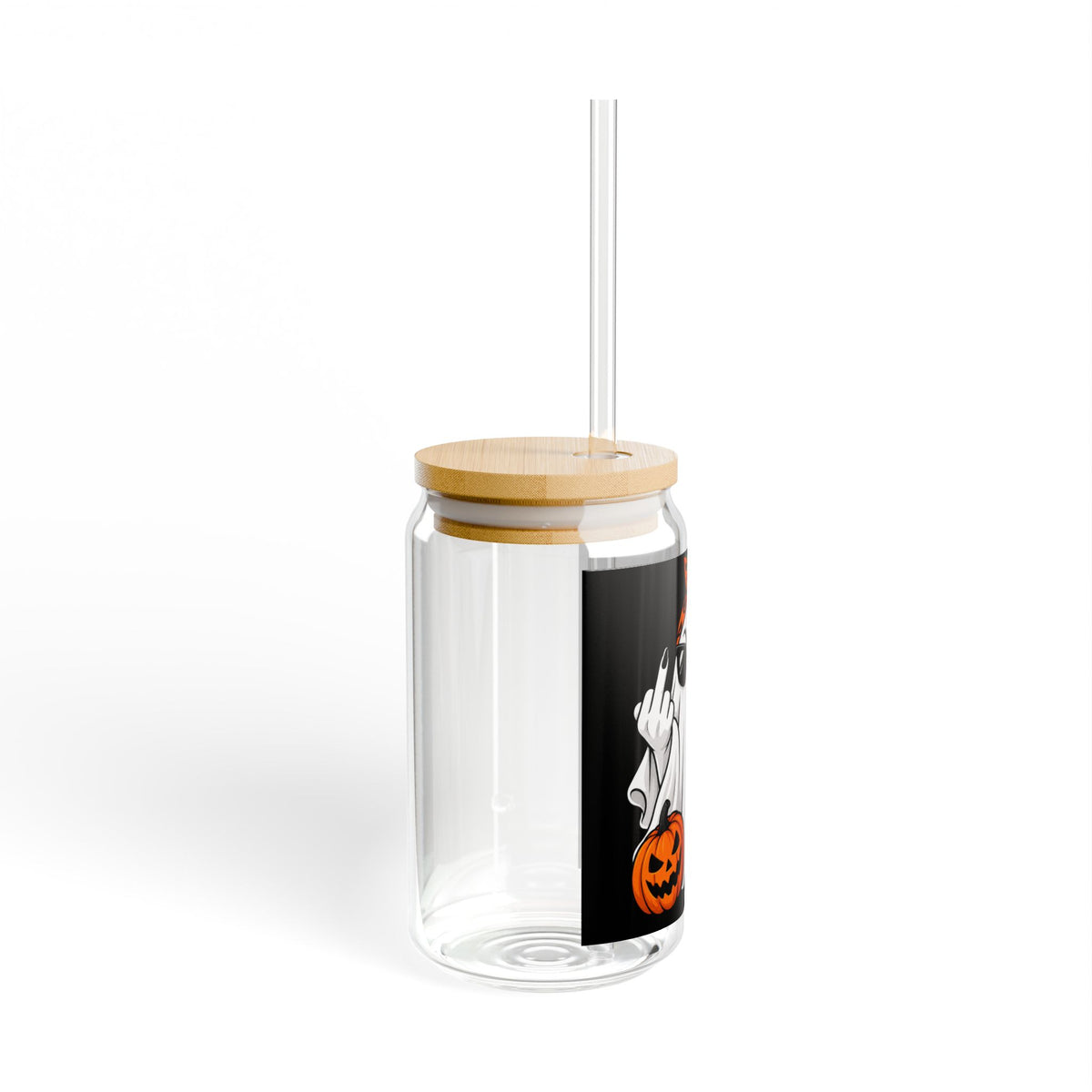 Thread Tumblrz 16oz Halloween Ghost Pumpkin Glass Sipper with Straw