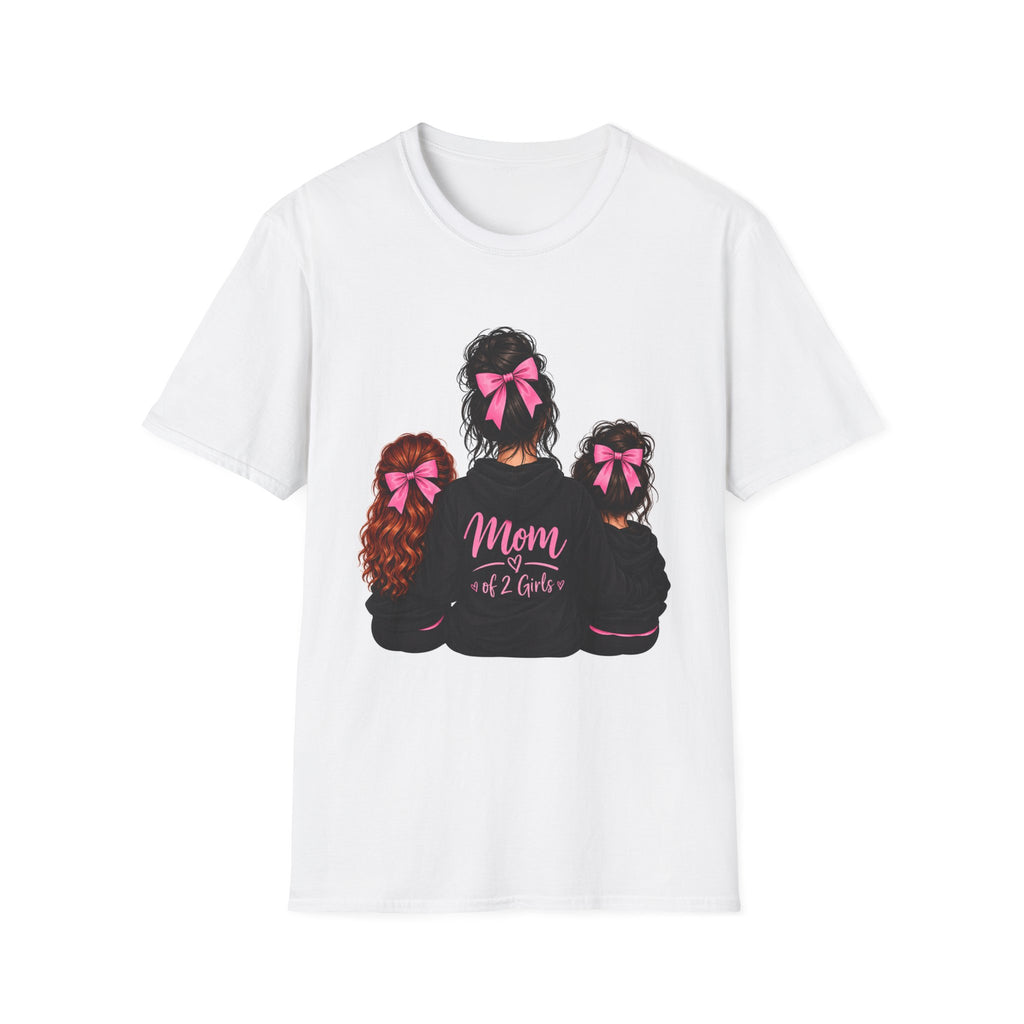 Thread Tumblrz Women's Mom of 2 Girls Matching Pink Bow Sisters Family T-Shirt
