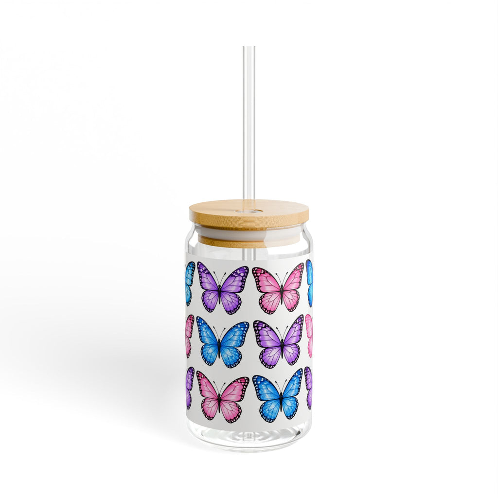 Thread Tumblrz 16oz Butterfly Pattern Glass Sipper Jar with Straw
