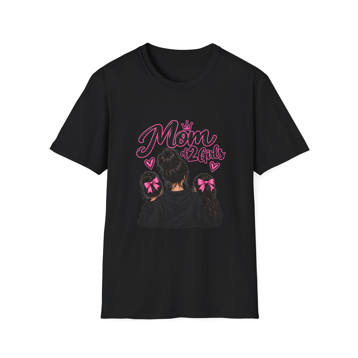 Thread Tumblrz Women's Mom of 2 Girls Proud Mommy Graphic T-Shirt with Daughter Silhouettes
