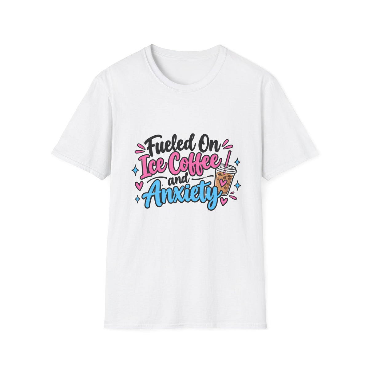 Thread Tumblrz Women's Fueled on Iced Coffee and Anxiety Funny Graphic T-Shirt