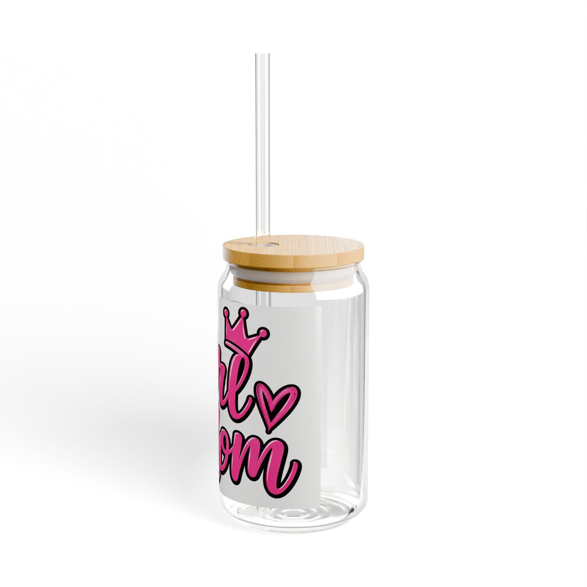Thread Tumblrz 16oz Girl Mom Pink Crown Glass Sipper with Straw