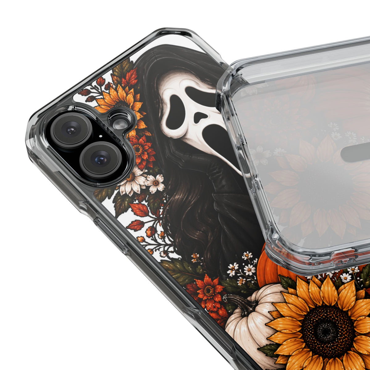 Clear Magnetic Phone Case — Autumn Scream Pumpkin & Sunflower Design