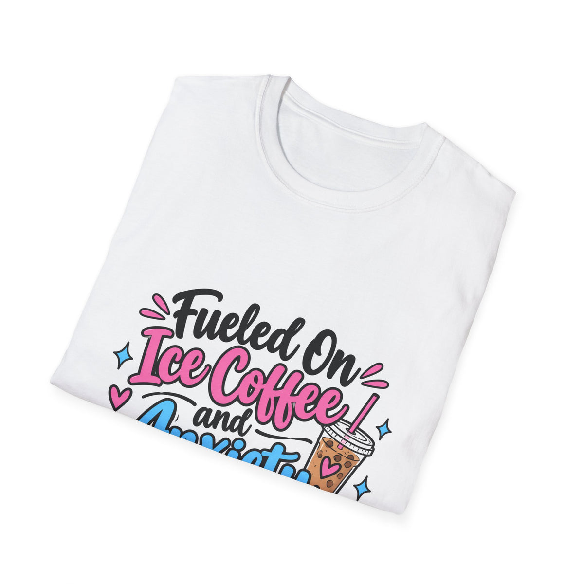 Thread Tumblrz Women's Fueled on Iced Coffee and Anxiety Funny Graphic T-Shirt