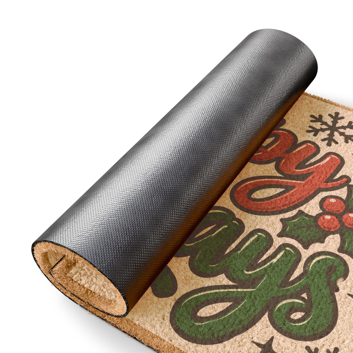 Happy Holidays Doormat — Festive Holiday Welcome Mat with Holly & Snowflakes