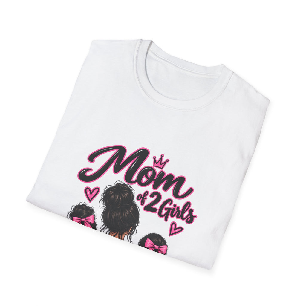 Thread Tumblrz Women's Mom of 2 Girls Proud Mommy Graphic T-Shirt with Daughter Silhouettes