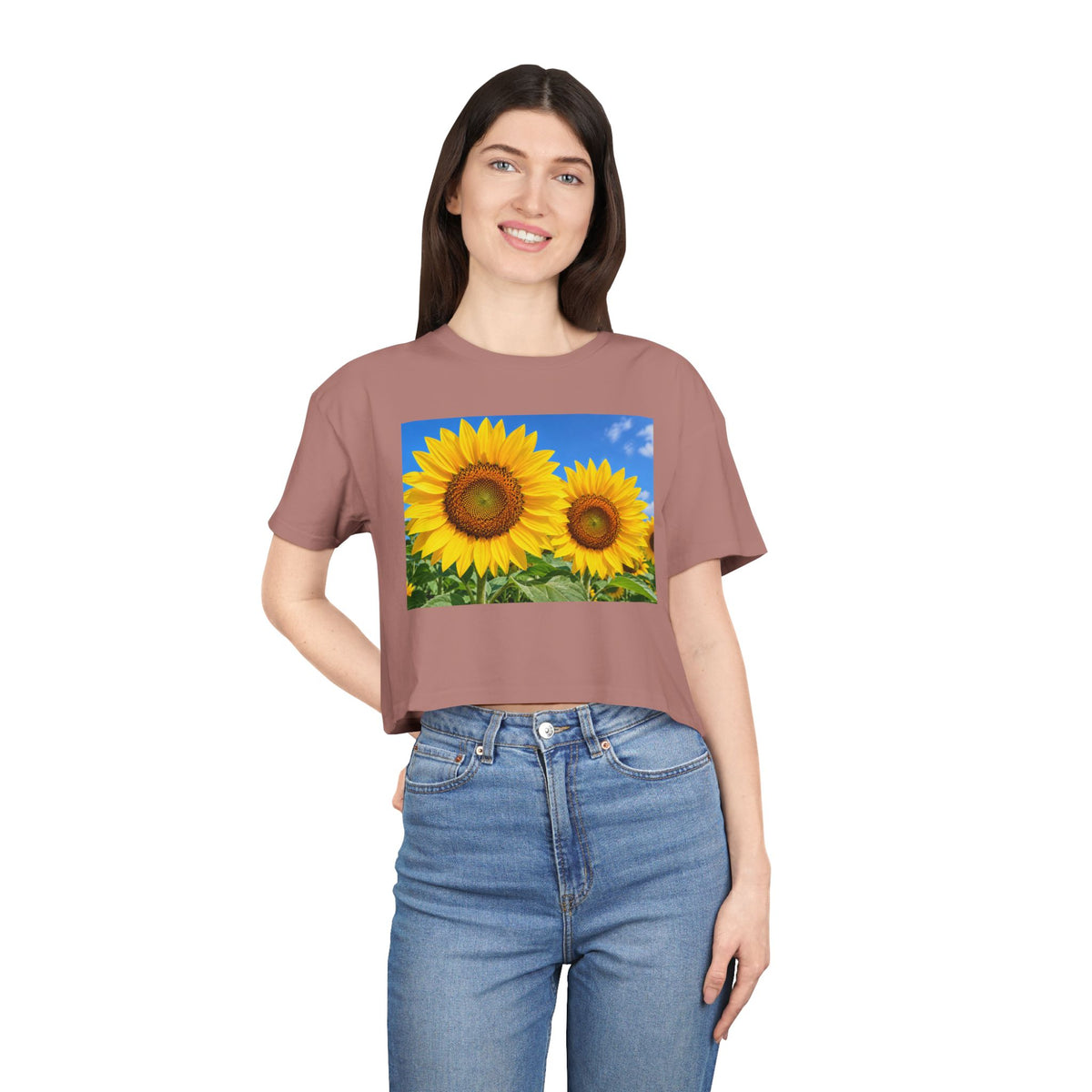Thread Tumblrz Women's Sunflower Print Crop T-Shirt