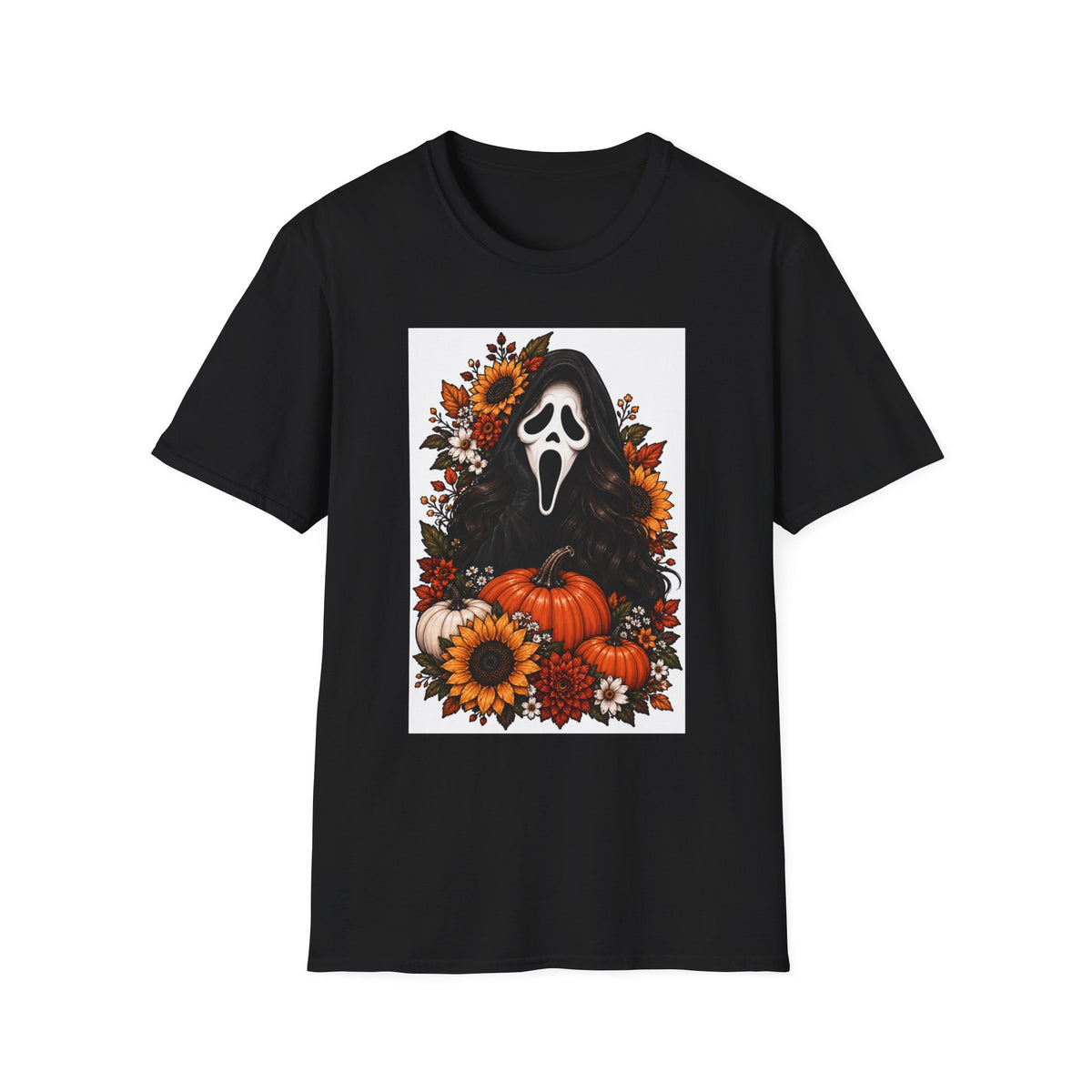 Thread Tumblrz Halloween Ghostface Pumpkin Spooky Floral Fall Graphic T-Shirt