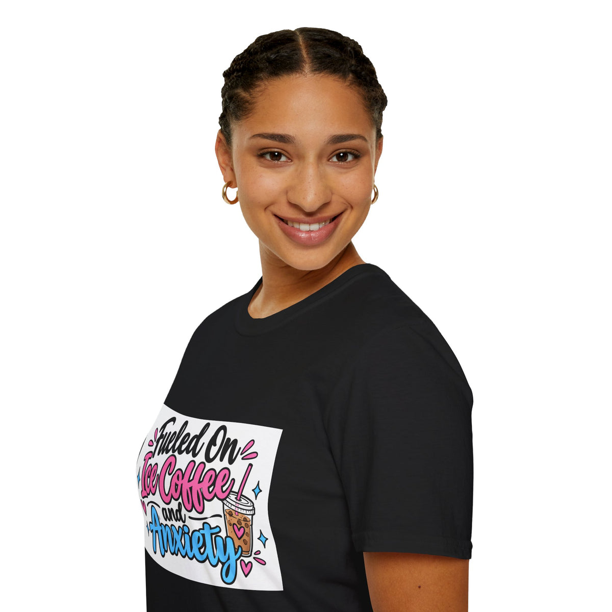 Thread Tumblrz Women's Fueled on Iced Coffee and Anxiety Funny Graphic T-Shirt