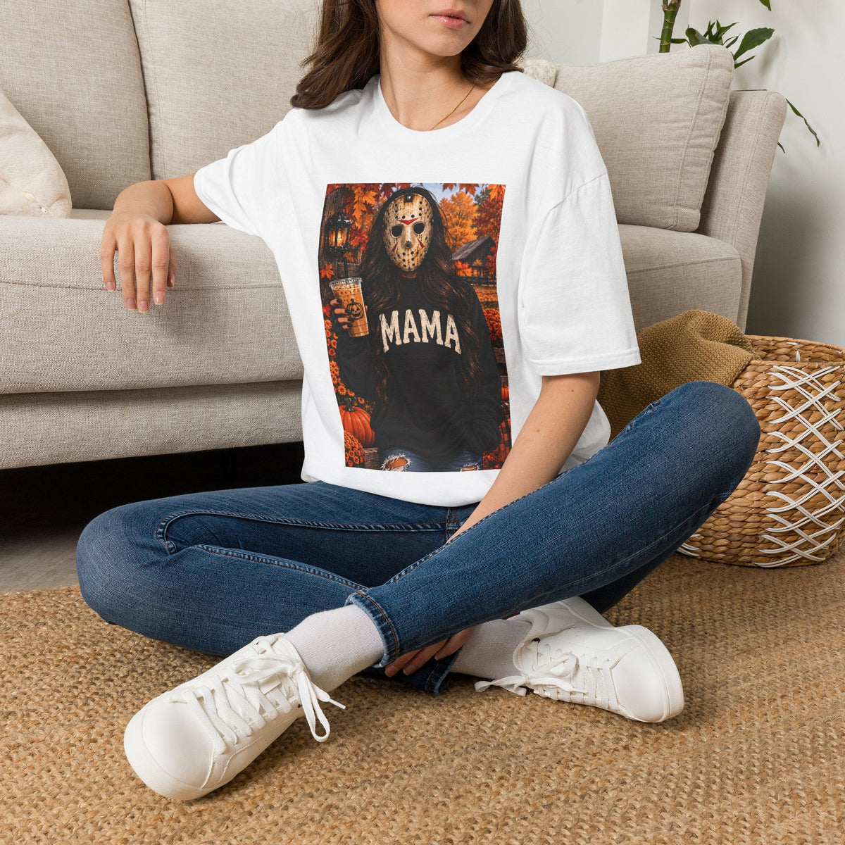 Thread Tumblrz Women's Mama Jason Horror Mom Halloween Fall Graphic T-Shirt