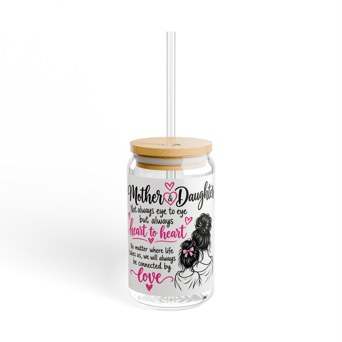Thread Tumblrz 16oz Mother & Daughter Heart to Heart Glass Sipper with Straw
