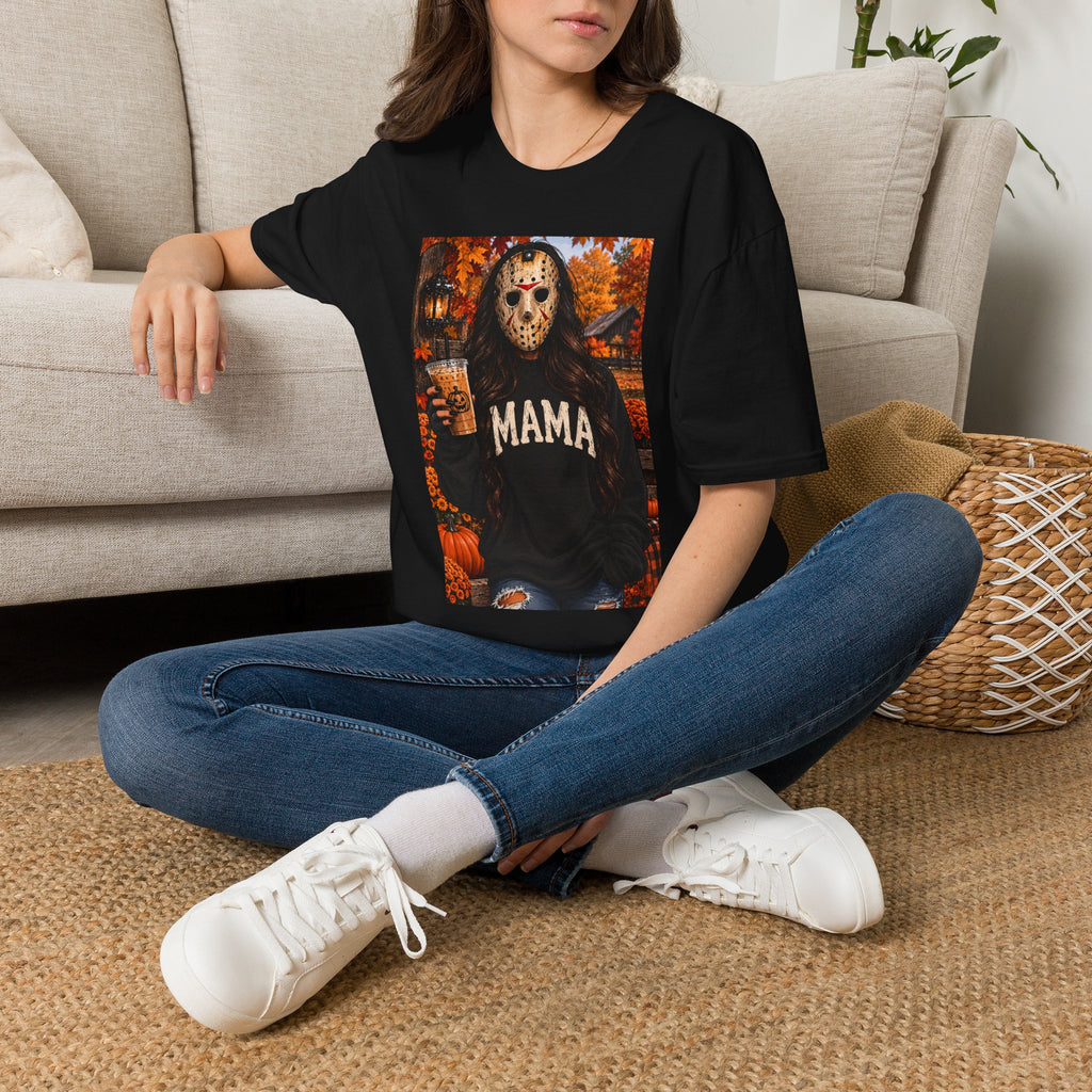Thread Tumblrz Women's Mama Jason Horror Mom Halloween Fall Graphic T-Shirt