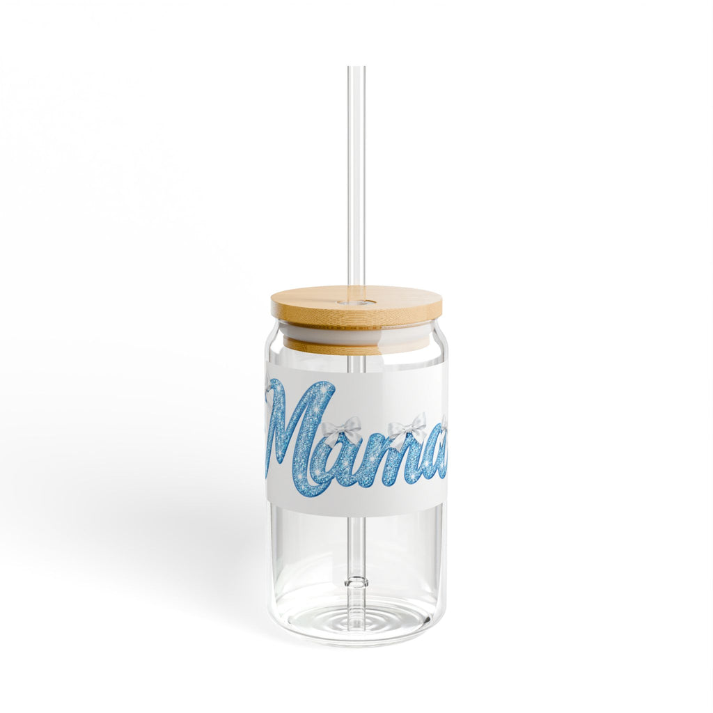 Thread Tumblrz 16oz Mama Blue Script Glass Sipper Jar with Straw