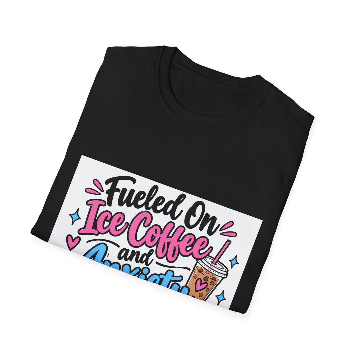 Thread Tumblrz Women's Fueled on Iced Coffee and Anxiety Funny Graphic T-Shirt