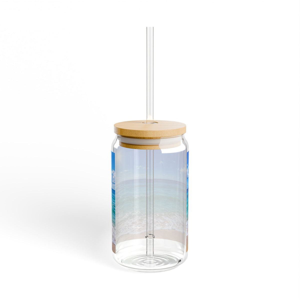 Thread Tumblrz 16oz Tropical Beach Scene Glass Sipper with Bamboo Lid