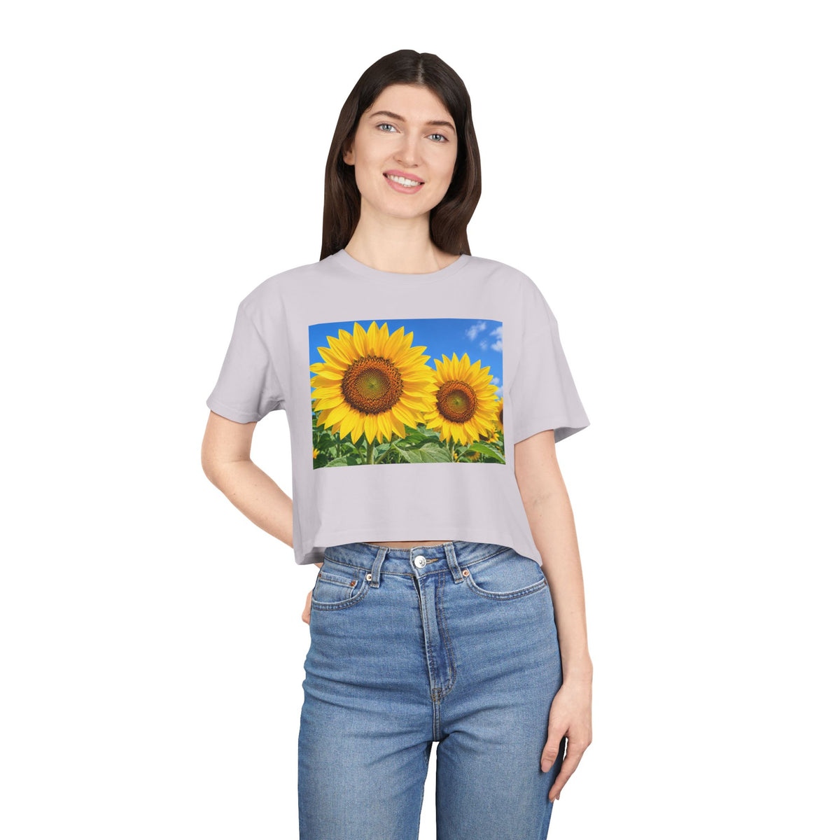 Thread Tumblrz Women's Sunflower Print Crop T-Shirt