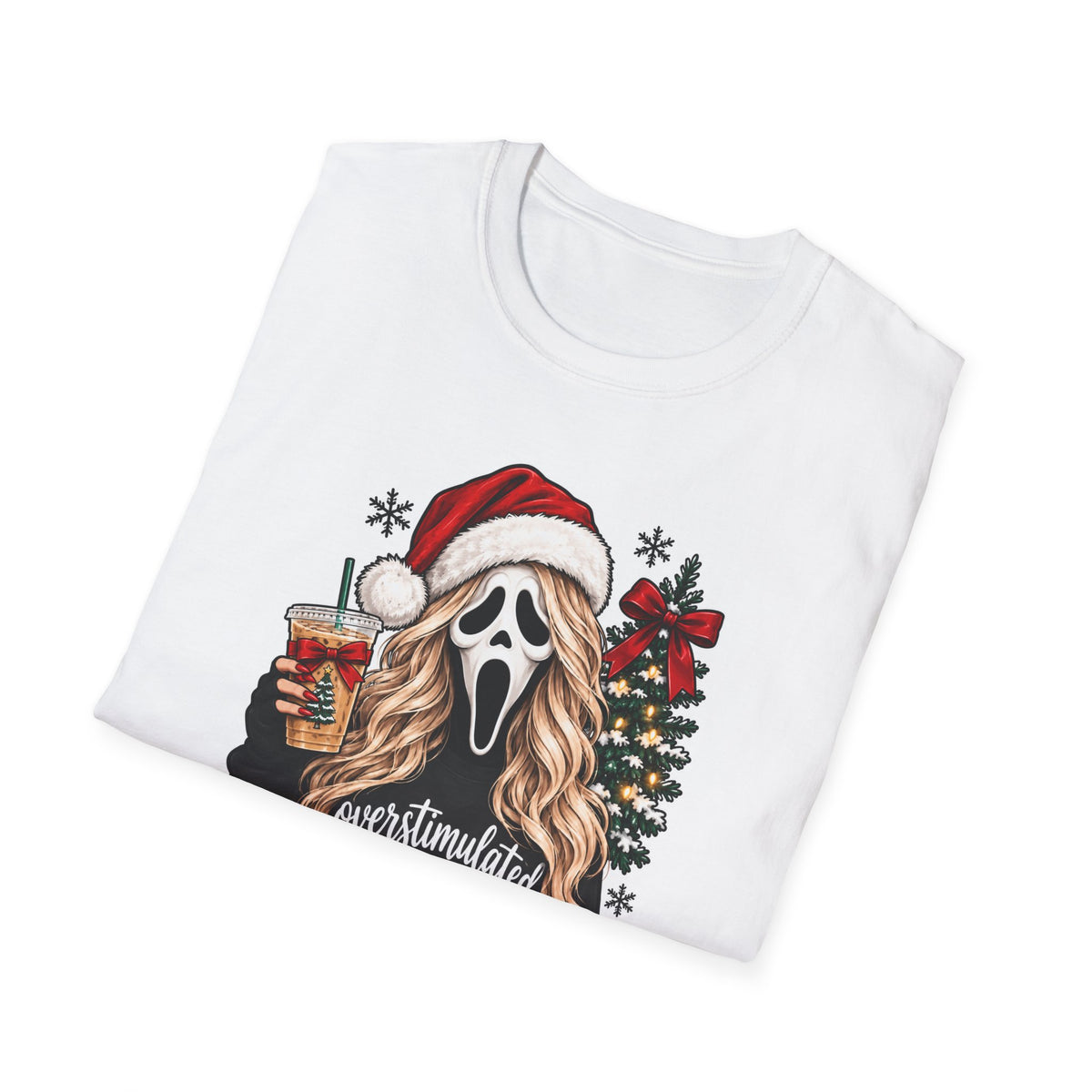 Thread Tumblrz Women's Overstimulated Mama Scream Mask Christmas Holiday Graphic T-Shirt