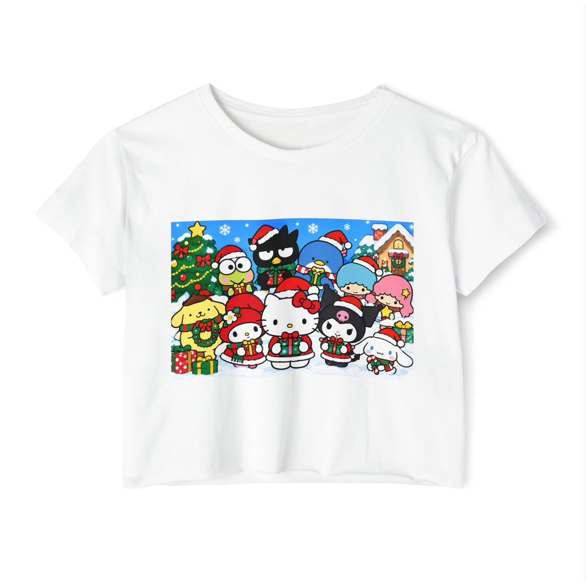 Thread Tumblrz Women's Hello Kitty Christmas Holiday Graphic Crop T-Shirt