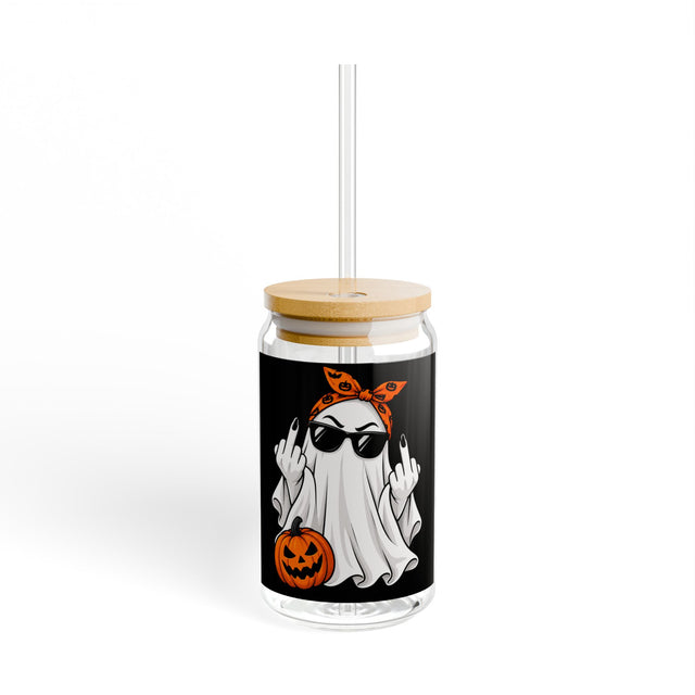 Thread Tumblrz 16oz Halloween Ghost Pumpkin Glass Sipper with Straw