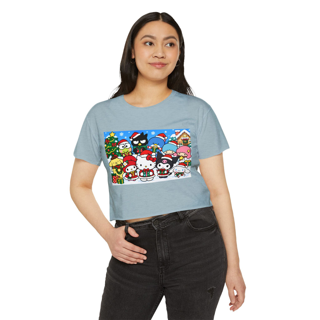 Thread Tumblrz Women's Hello Kitty Christmas Holiday Graphic Crop T-Shirt