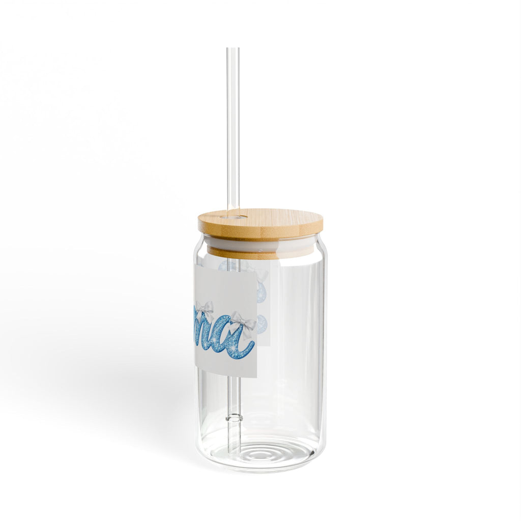 Thread Tumblrz 16oz Mama Blue Script Glass Sipper Jar with Straw