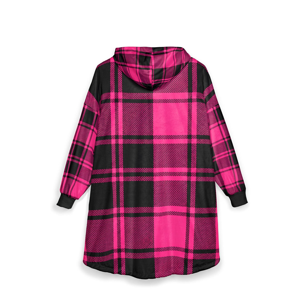 Thread Tumblrz Pink & Black Plaid Cozy Oversized Sherpa Hoodie Wearable Blanket