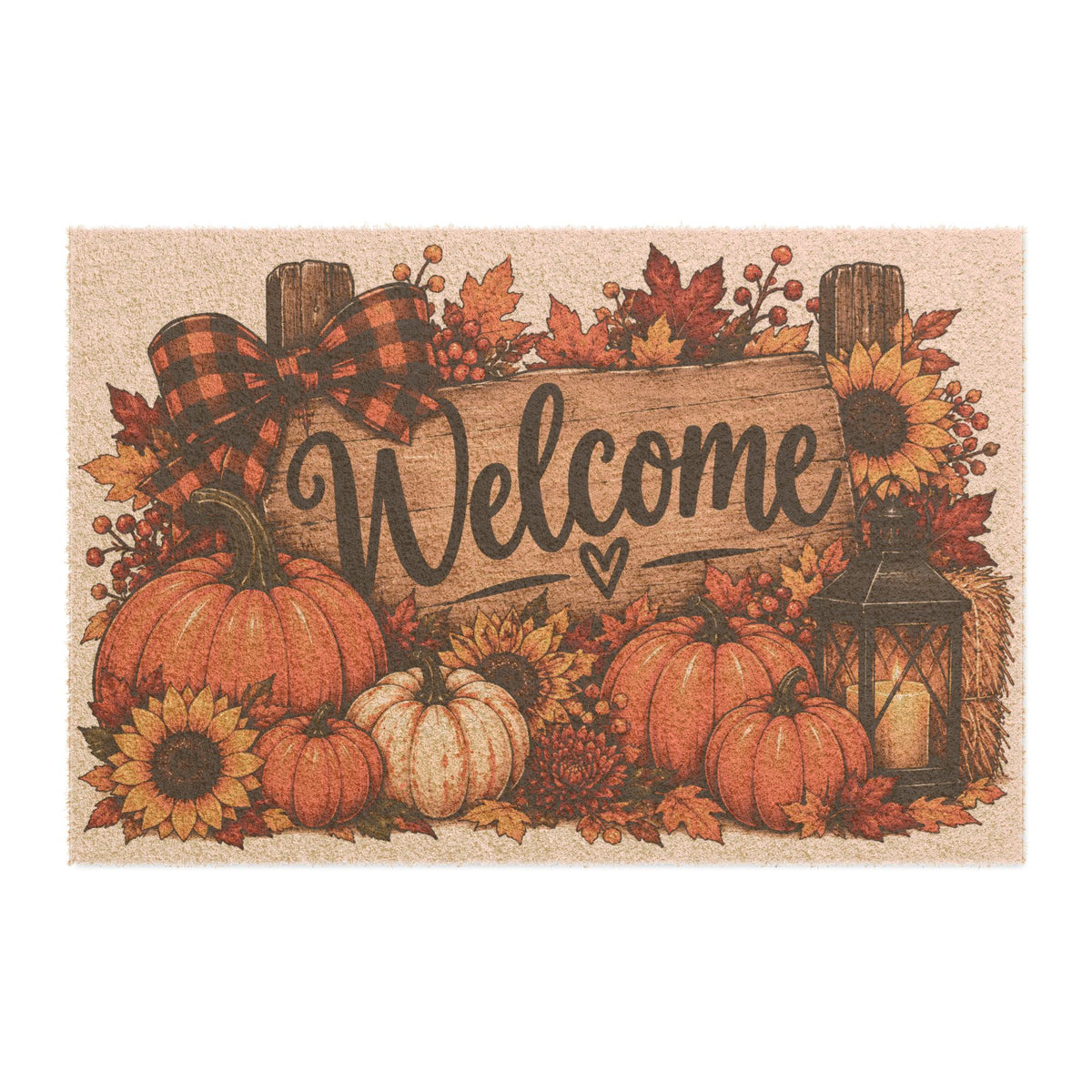 Autumn Welcome Doormat — Fall Pumpkin & Sunflower Porch Mat