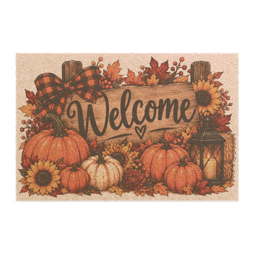 Autumn Welcome Doormat — Fall Pumpkin & Sunflower Porch Mat