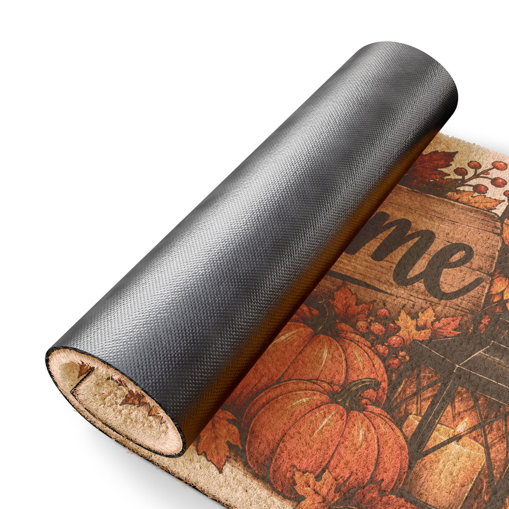 Autumn Welcome Doormat — Fall Pumpkin & Sunflower Porch Mat