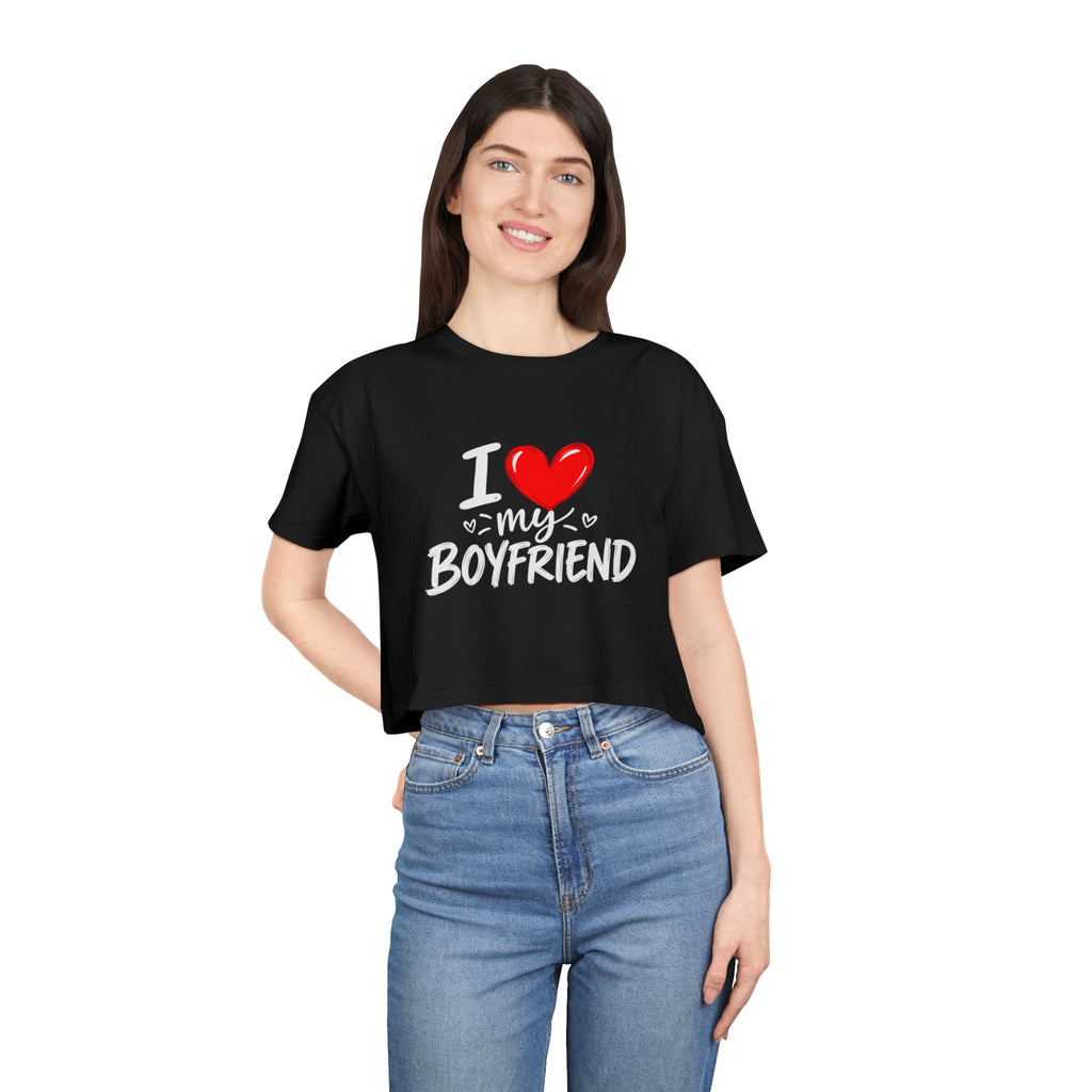 Thread Tumblrz Women's I Love My Boyfriend Romantic Graphic Crop T-Shirt