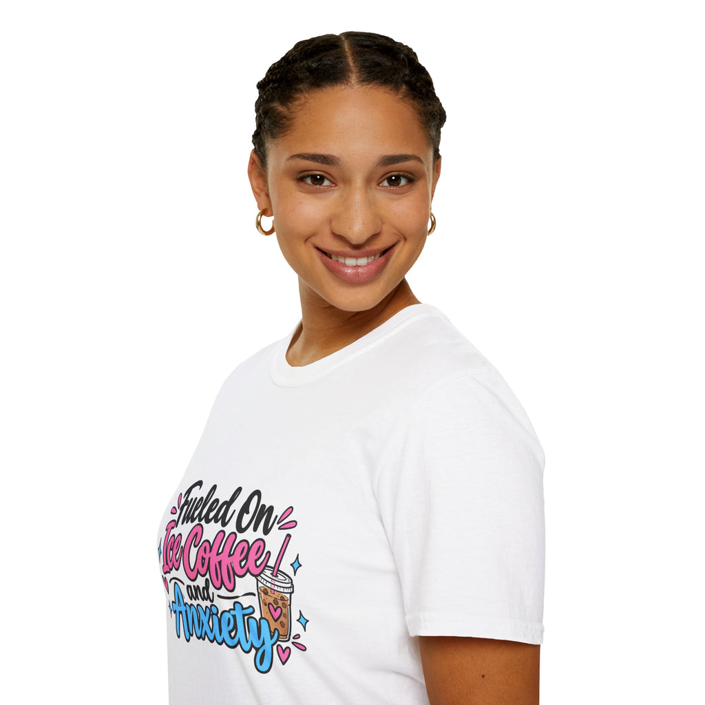 Thread Tumblrz Women's Fueled on Iced Coffee and Anxiety Funny Graphic T-Shirt