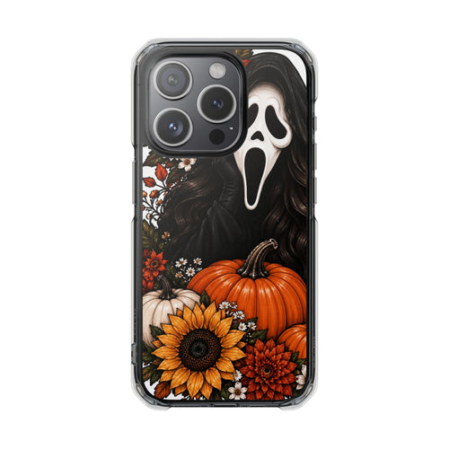 Clear Magnetic Phone Case — Autumn Scream Pumpkin & Sunflower Design