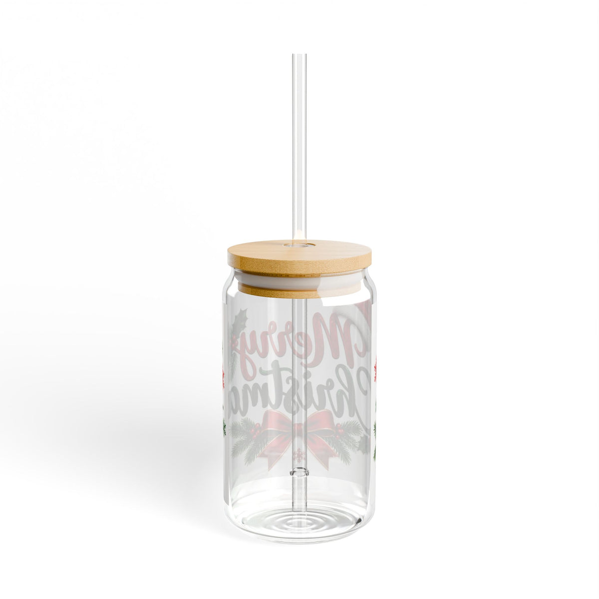 Thread Tumblrz 16oz Merry Christmas Holiday Glass Sipper Jar with Straw