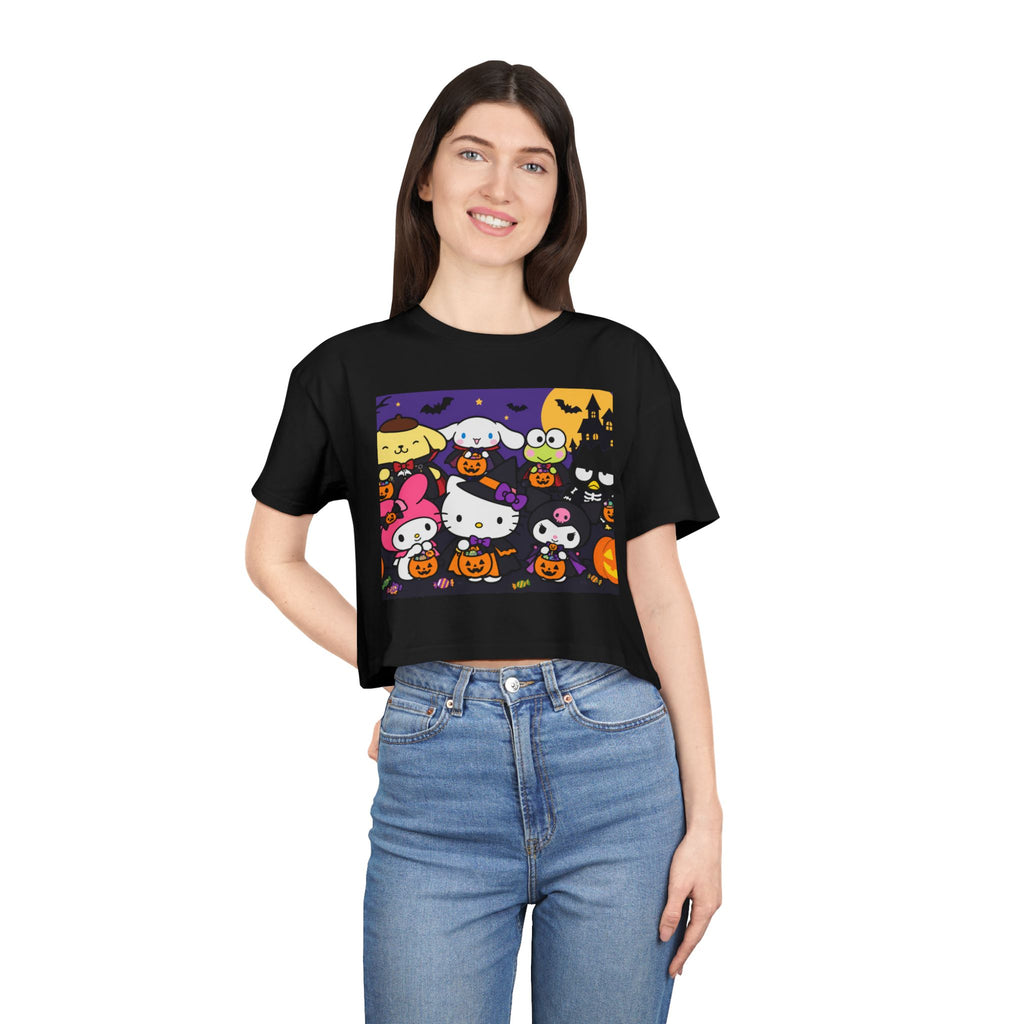 Thread Tumblrz Women's Hello Kitty Halloween Trick-or-Treat Graphic Crop T-Shirt